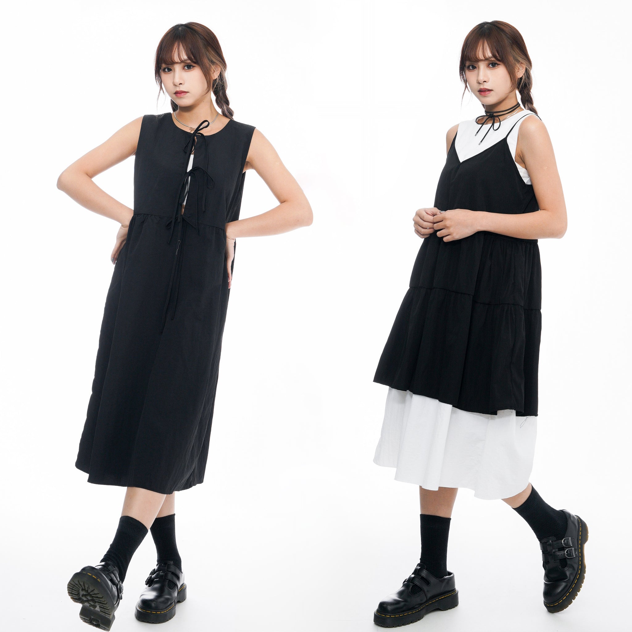 2WAY 3RIBBONS TANK TOP LAYERED DRESS/ 2色