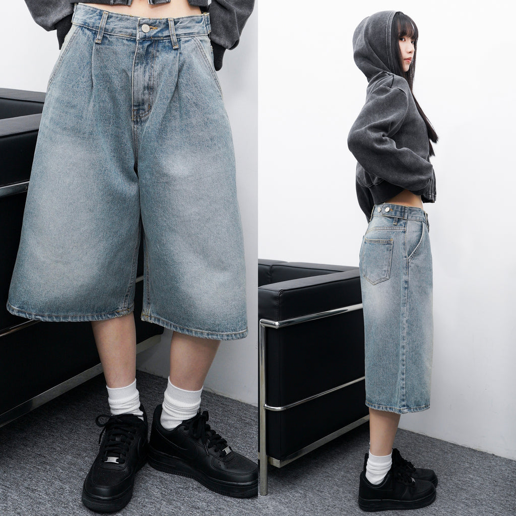 BACK BUTTONED BERMUDA DENIM PANTS/ 1色