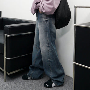 高腰WASHED SIDE PLEATED DENIM PANTS/ 1色