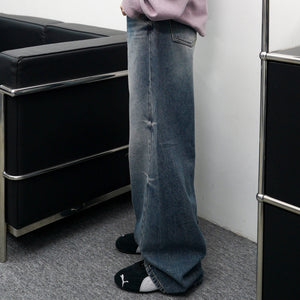 高腰WASHED SIDE PLEATED DENIM PANTS/ 1色