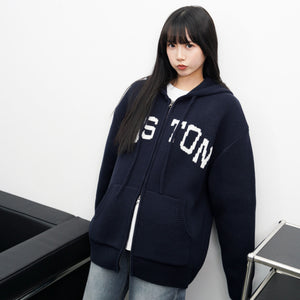 [UNISEX] BOSTON 2WAY OVERSIZE HOODED ZIP-UP KNIT/ 4色