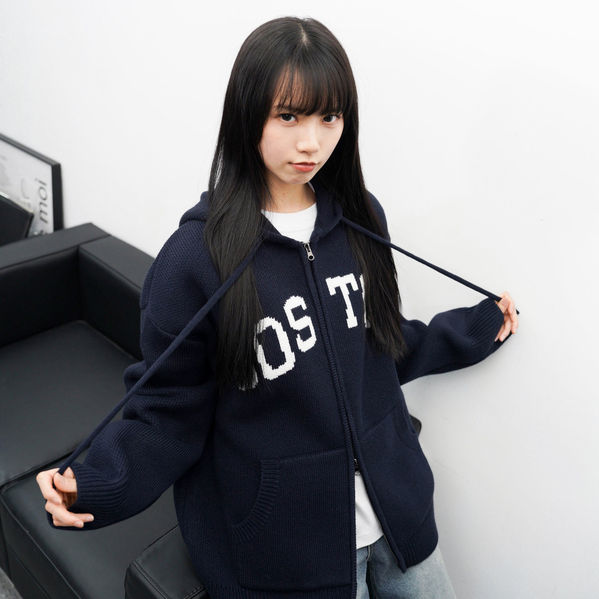 [UNISEX] BOSTON 2WAY OVERSIZE HOODED ZIP-UP KNIT/ 3色