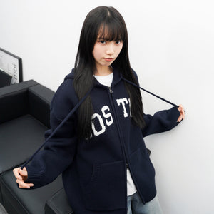 [UNISEX] BOSTON 2WAY OVERSIZE HOODED ZIP-UP KNIT/ 4色