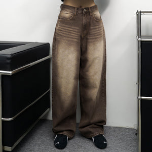 BELTED WASHED BROWN DENIM PANTS/ 1色