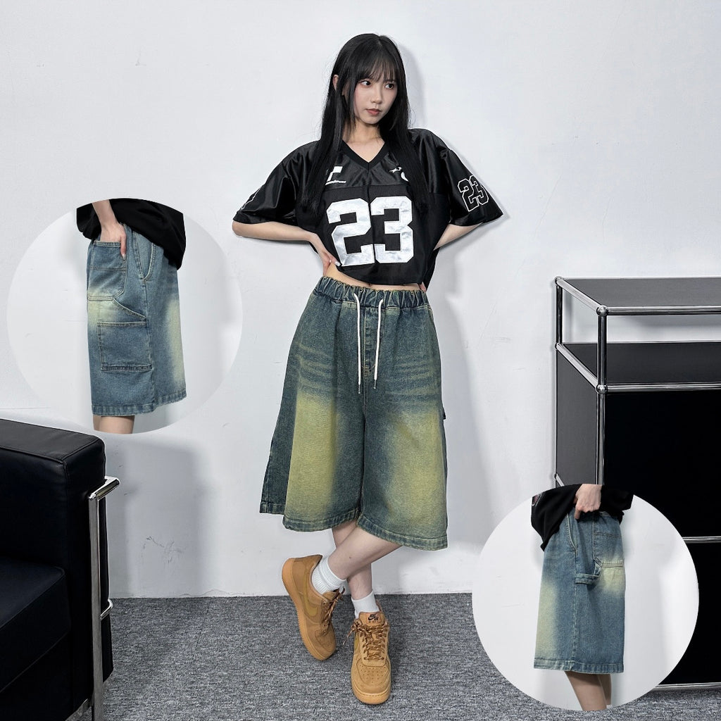 [UNISEX] BLUE WASHED CARPENTER BERMUDA DENIM PANTS/ 2色