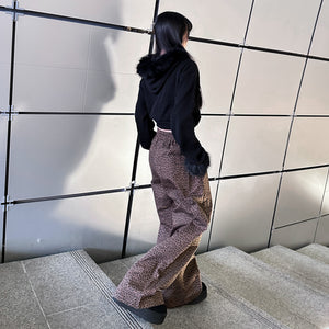 UNISEX LEOPARD SUPER WIDE BANDING PANTS/ 2色