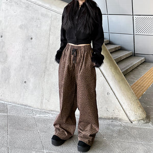 UNISEX LEOPARD SUPER WIDE BANDING PANTS/ 2色