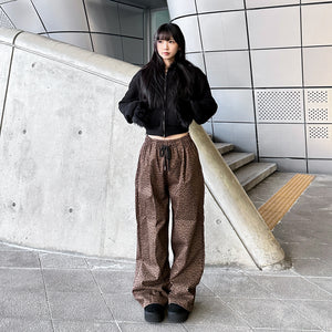 UNISEX LEOPARD SUPER WIDE BANDING PANTS/ 2色