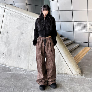 UNISEX LEOPARD SUPER WIDE BANDING PANTS/ 2色