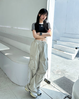 [UNISEX] 極高腰水洗STRING CARGO BANDING PANTS/ 1色