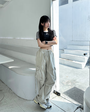 [UNISEX] 極高腰水洗STRING CARGO BANDING PANTS/ 1色