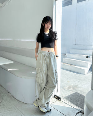 [UNISEX] 極高腰水洗STRING CARGO BANDING PANTS/ 1色