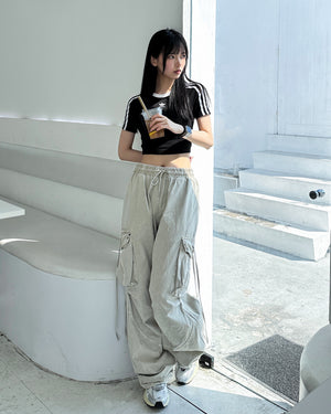 [UNISEX] 極高腰水洗STRING CARGO BANDING PANTS/ 1色