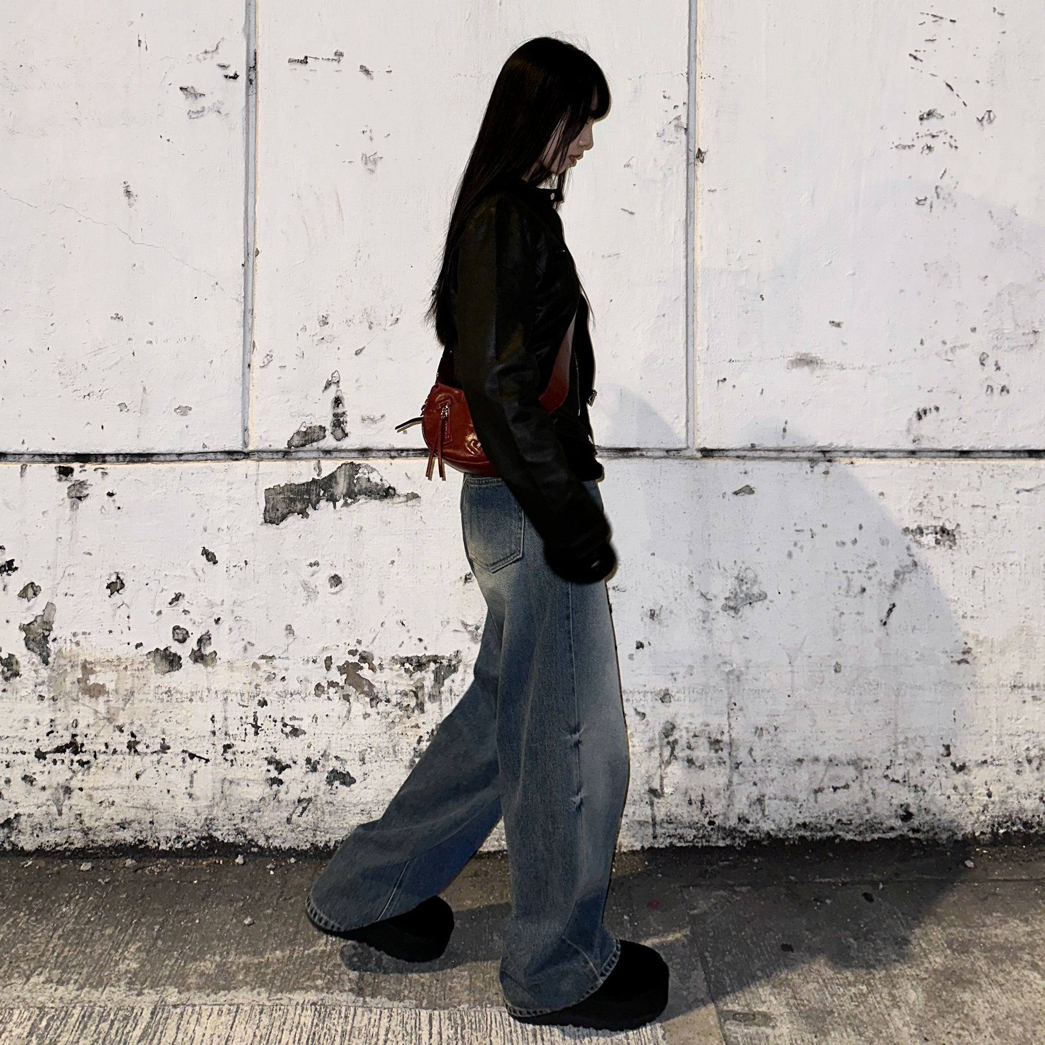 高腰WASHED SIDE PLEATED DENIM PANTS/ 1色