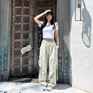 [UNISEX] 極高腰水洗STRING CARGO BANDING PANTS/ 1色