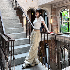 [UNISEX] 極高腰水洗STRING CARGO BANDING PANTS/ 1色