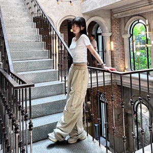 [UNISEX] 極高腰水洗STRING CARGO BANDING PANTS/ 1色