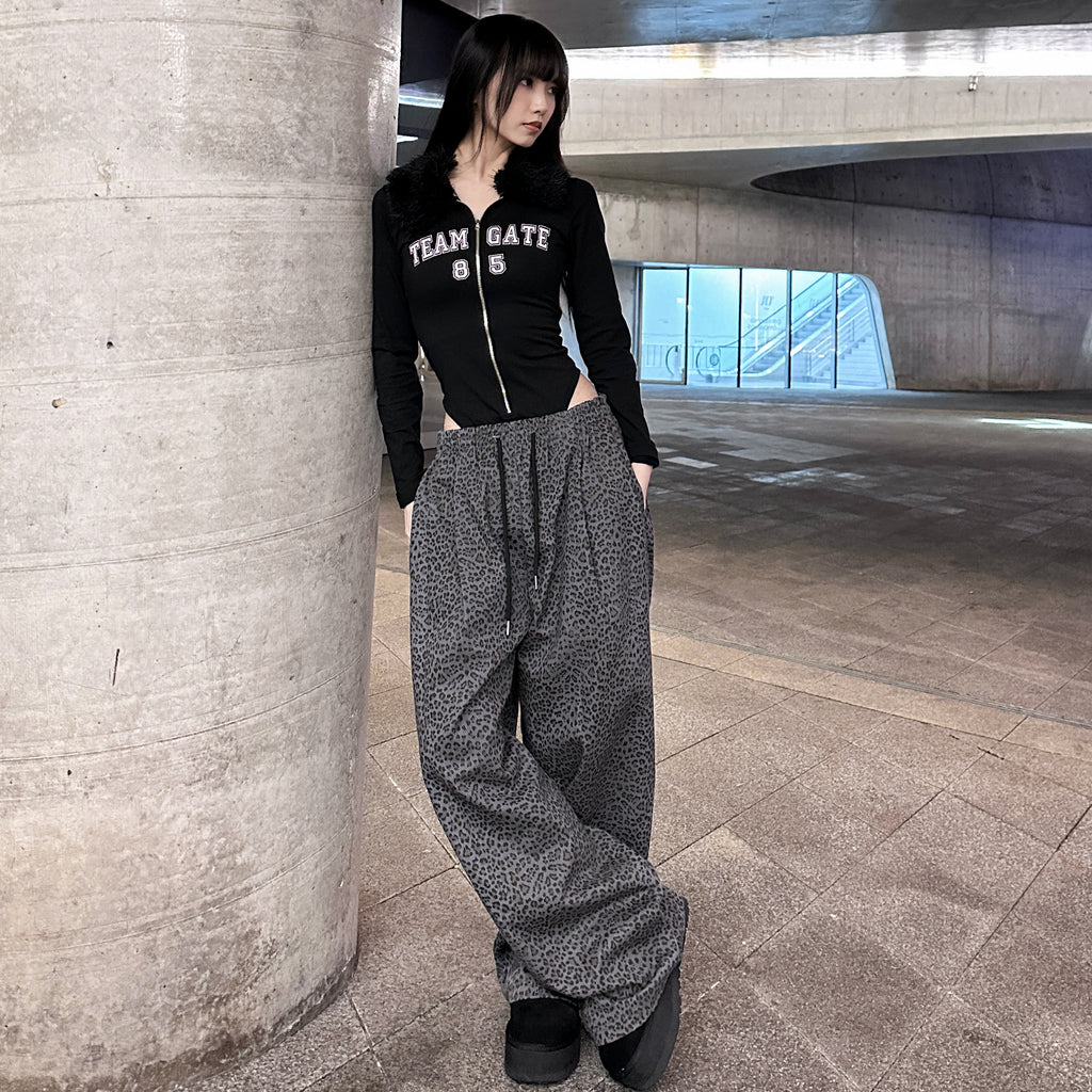 UNISEX LEOPARD SUPER WIDE BANDING PANTS/ 2色