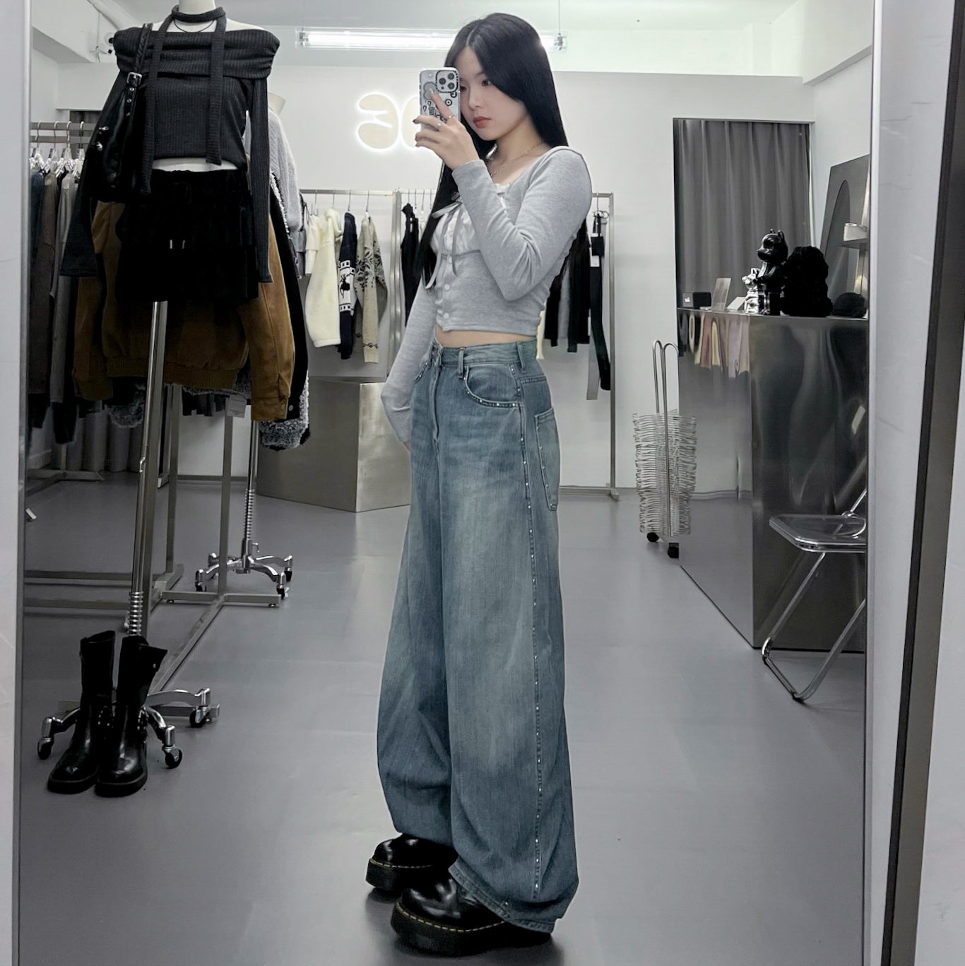 [BEST] 銀釘SLUB竹節棉輕盈薄款BALLOON DENIM PANTS/ 1色