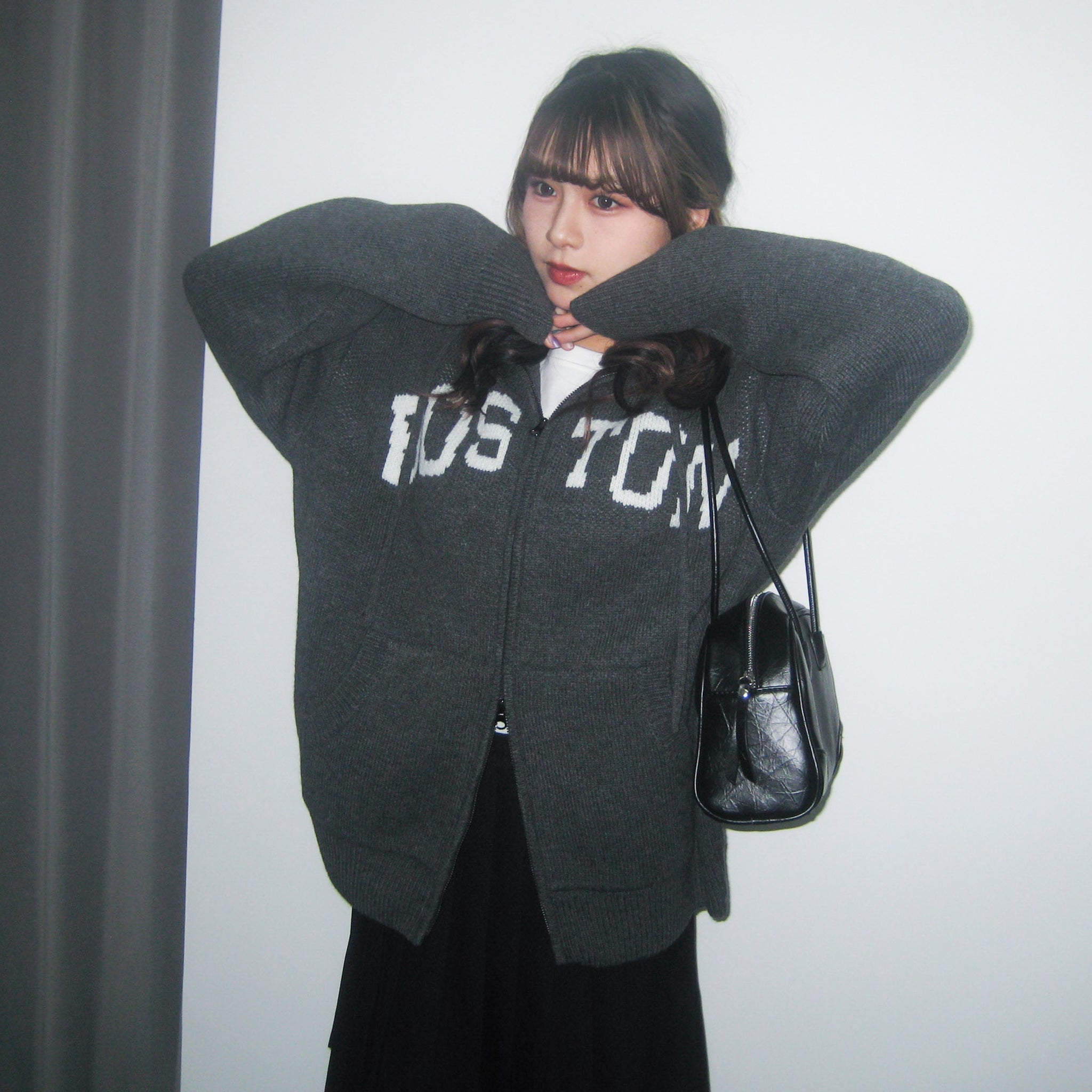 [UNISEX] BOSTON 2WAY OVERSIZE HOODED ZIP-UP KNIT/ 3色