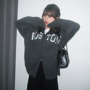 [UNISEX] BOSTON 2WAY OVERSIZE HOODED ZIP-UP KNIT/ 4色