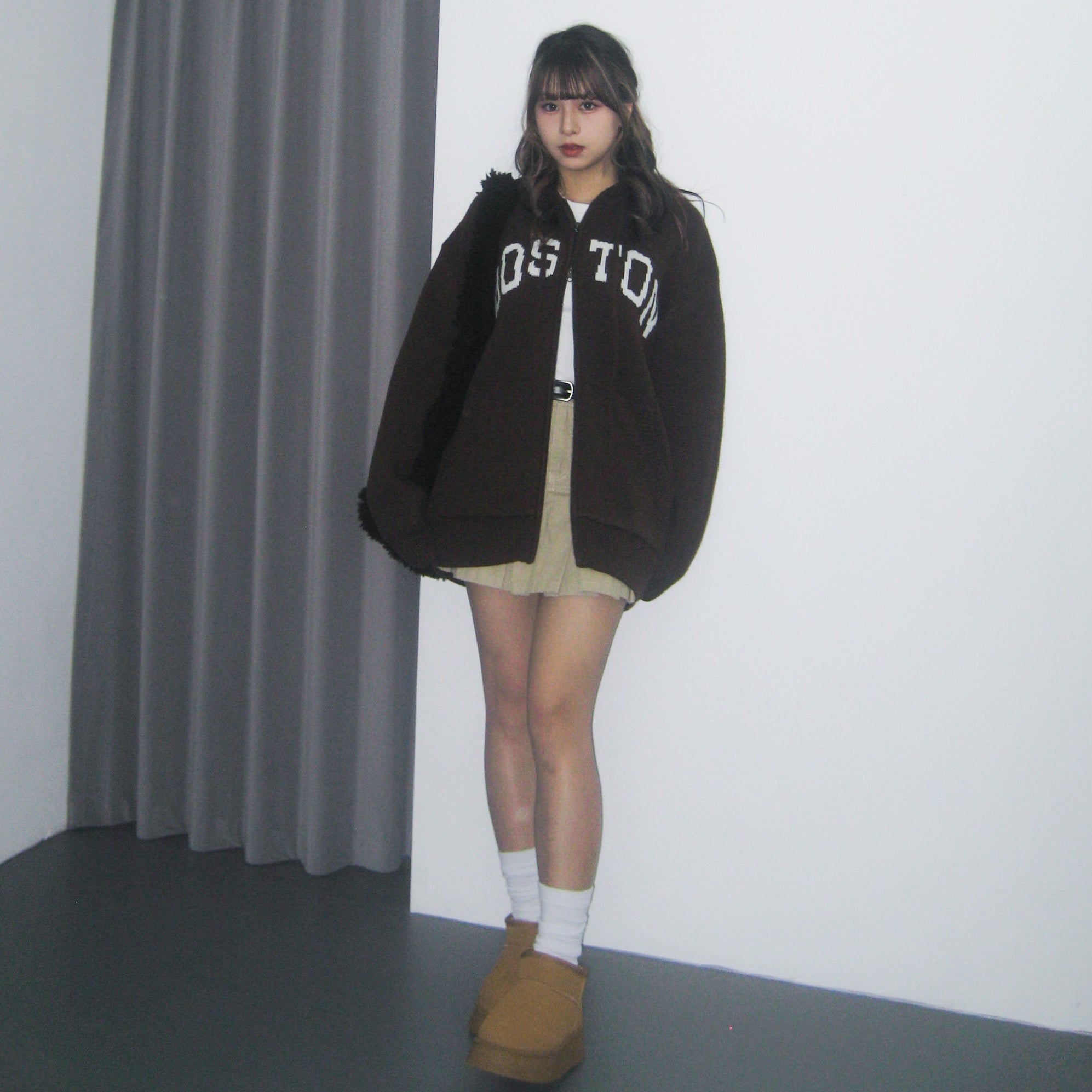 [UNISEX] BOSTON 2WAY OVERSIZE HOODED ZIP-UP KNIT/ 4色