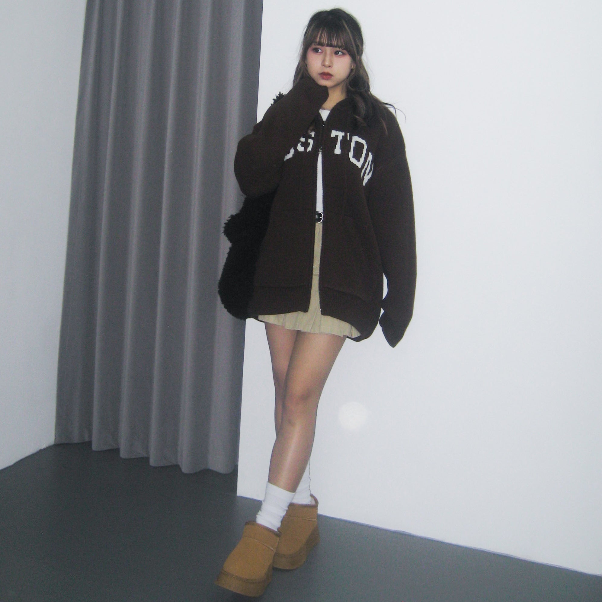 [UNISEX] BOSTON 2WAY OVERSIZE HOODED ZIP-UP KNIT/ 4色