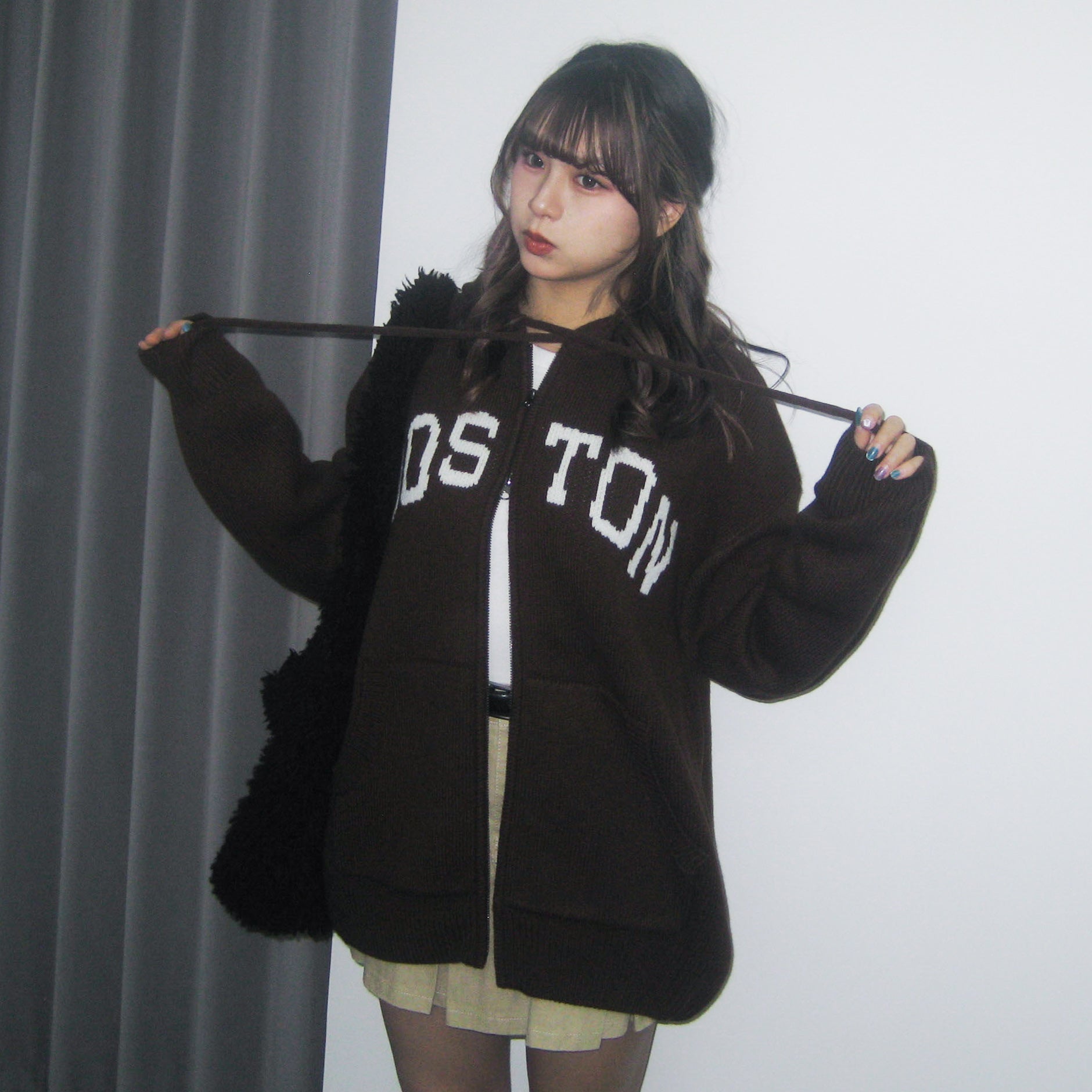 [UNISEX] BOSTON 2WAY OVERSIZE HOODED ZIP-UP KNIT/ 4色