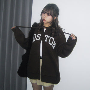 [UNISEX] BOSTON 2WAY OVERSIZE HOODED ZIP-UP KNIT/ 3色