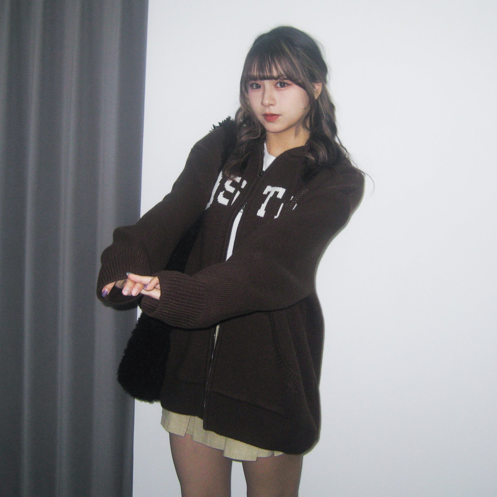 [UNISEX] BOSTON 2WAY OVERSIZE HOODED ZIP-UP KNIT/ 3色