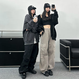 [UNISEX] Big Cargo Wide Nylon Pants/ 4色