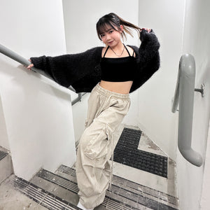 [UNISEX] 極高腰水洗STRING CARGO BANDING PANTS/ 1色