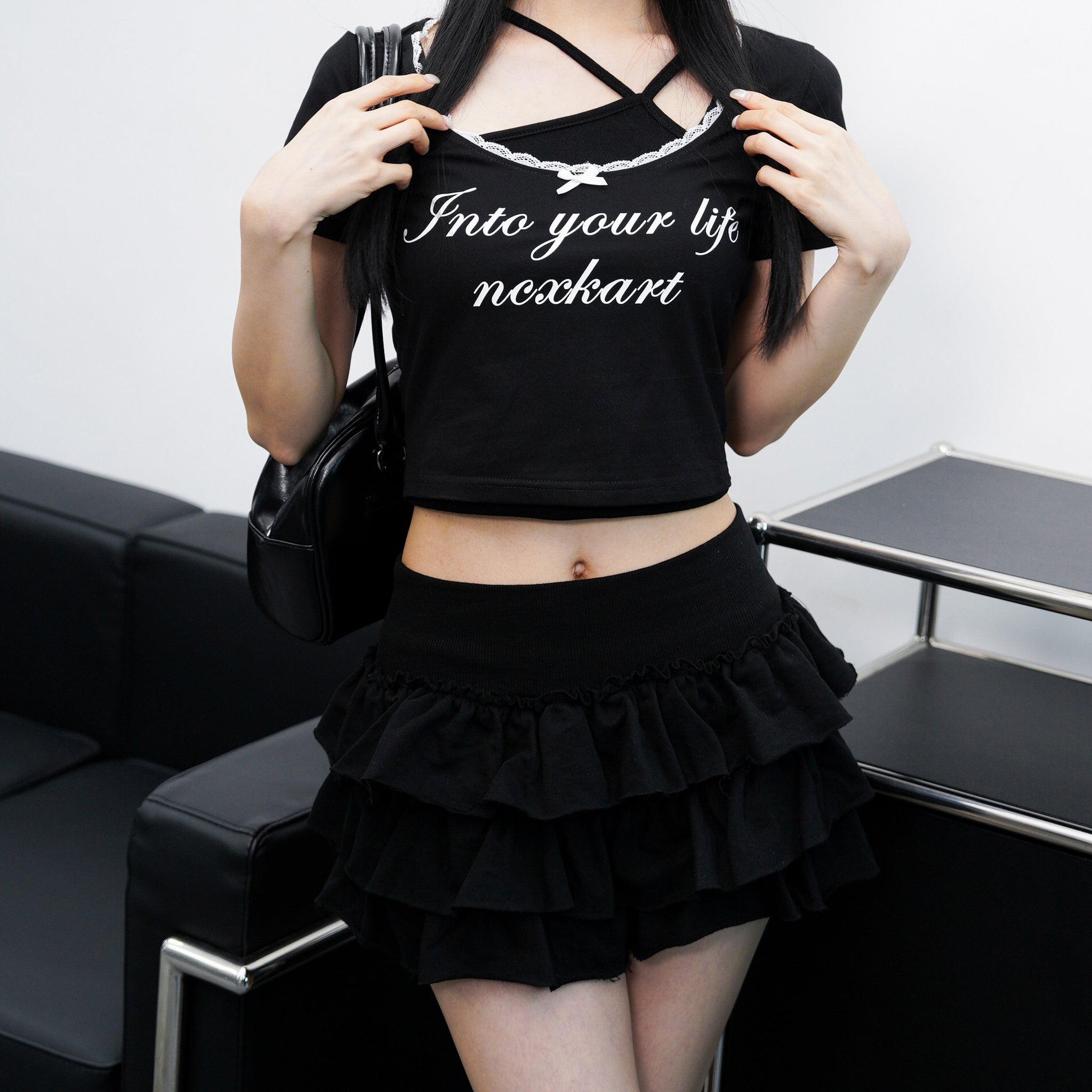 [RIBBON&LACE] INTO YOUR LIFE CROP TEE/ 2色