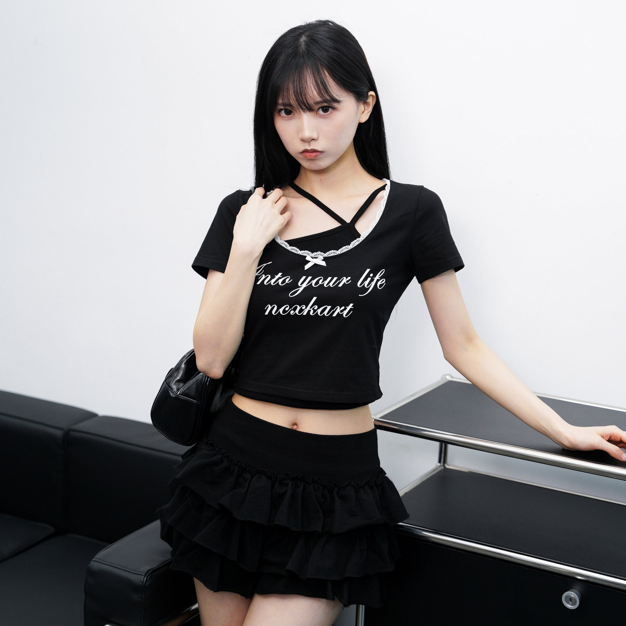 [RIBBON&LACE] INTO YOUR LIFE CROP TEE/ 2色