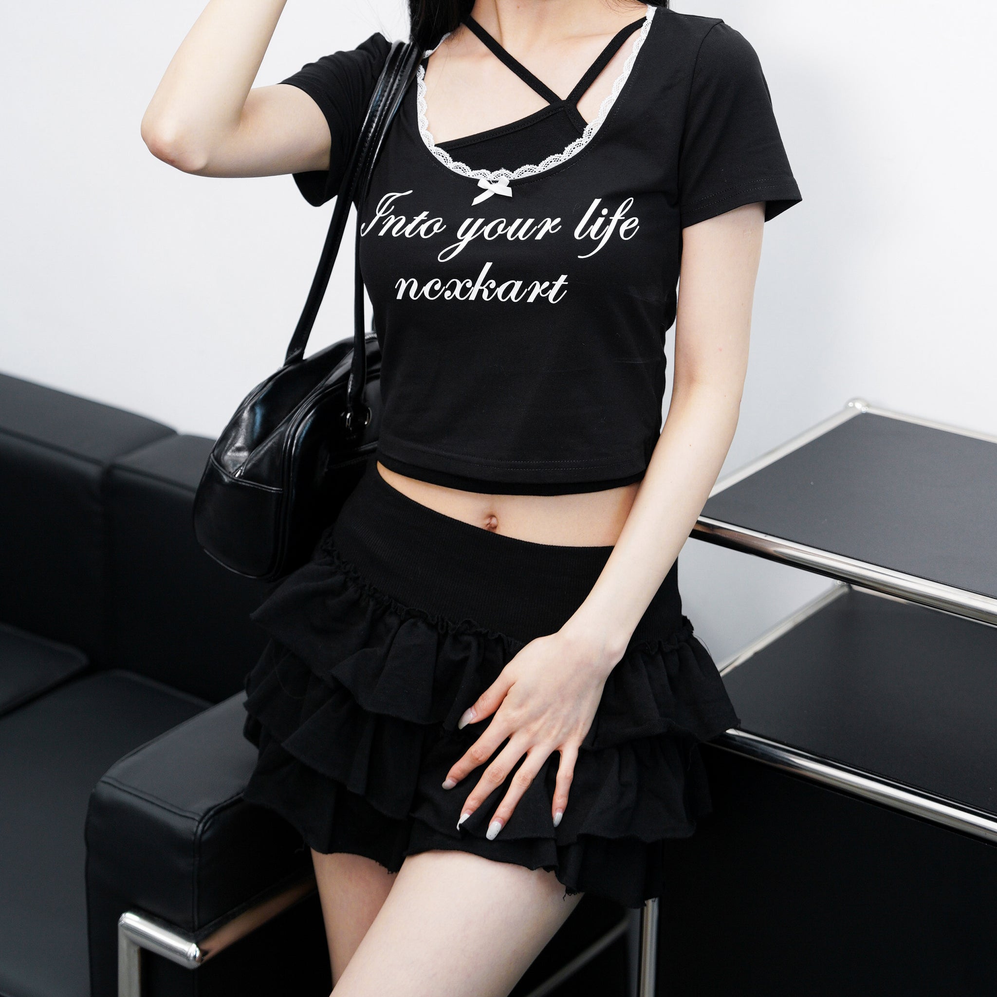 [RIBBON&LACE] INTO YOUR LIFE CROP TEE/ 2色