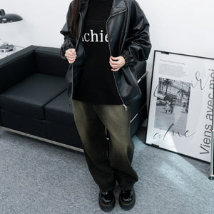 [超高腰]泛黃Vintage Brushed Wide Black Denim Pants/ 1色