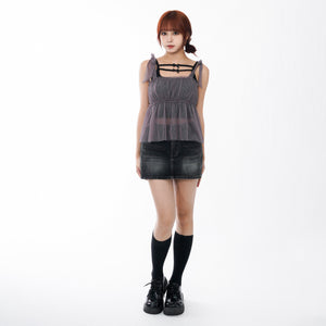 STRAP RIBBON SEE- THROUGH LAYERED SLEEVELESS TOP/ 3色