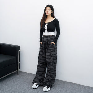 [UNISEX] 極高腰CAMOUFLAGE CARGO BANDING PANTS/ 1色