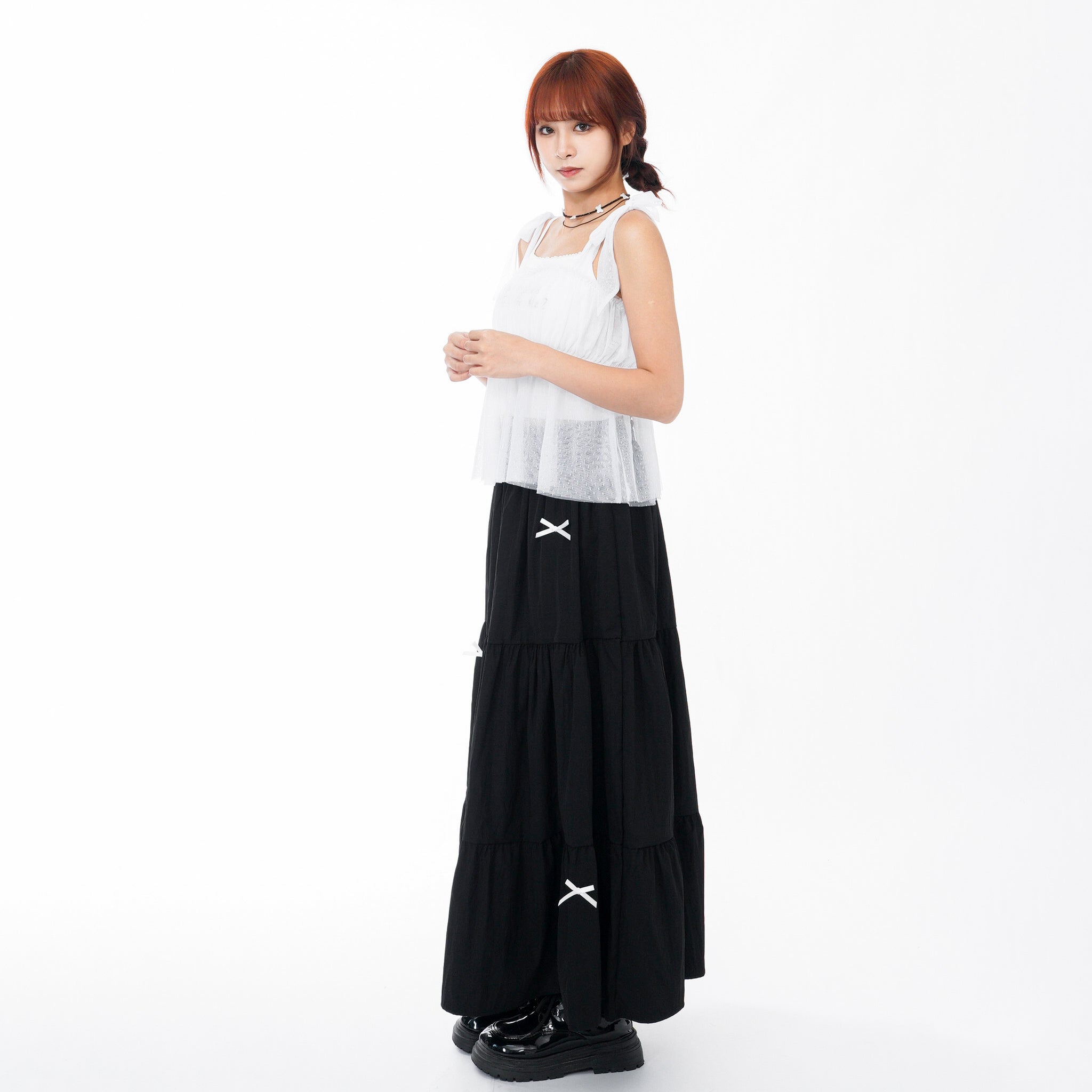 STRAP RIBBON SEE- THROUGH LAYERED SLEEVELESS TOP/ 3色