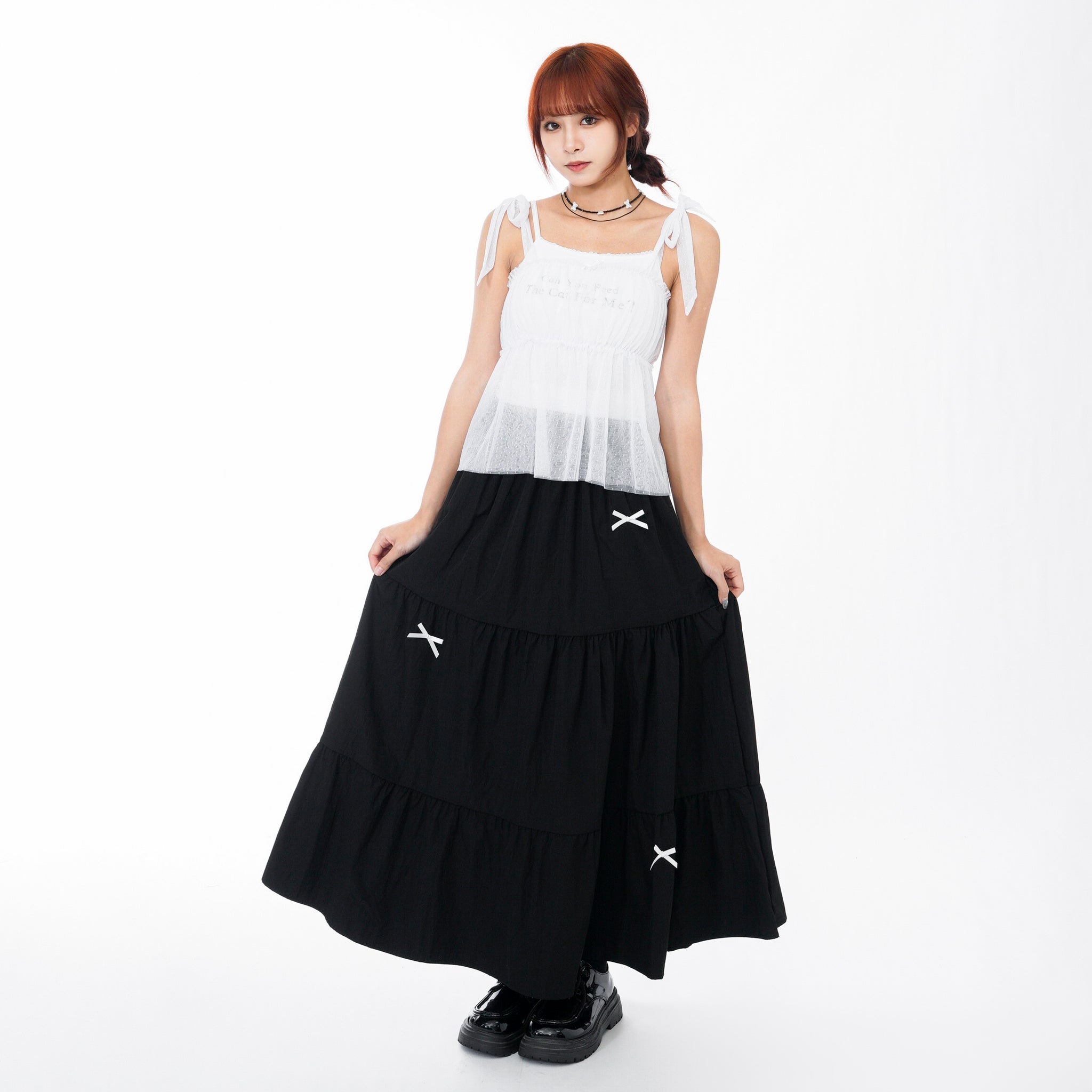 STRAP RIBBON SEE- THROUGH LAYERED SLEEVELESS TOP/ 3色