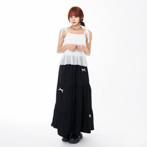 STRAP RIBBON SEE- THROUGH LAYERED SLEEVELESS TOP/ 3色