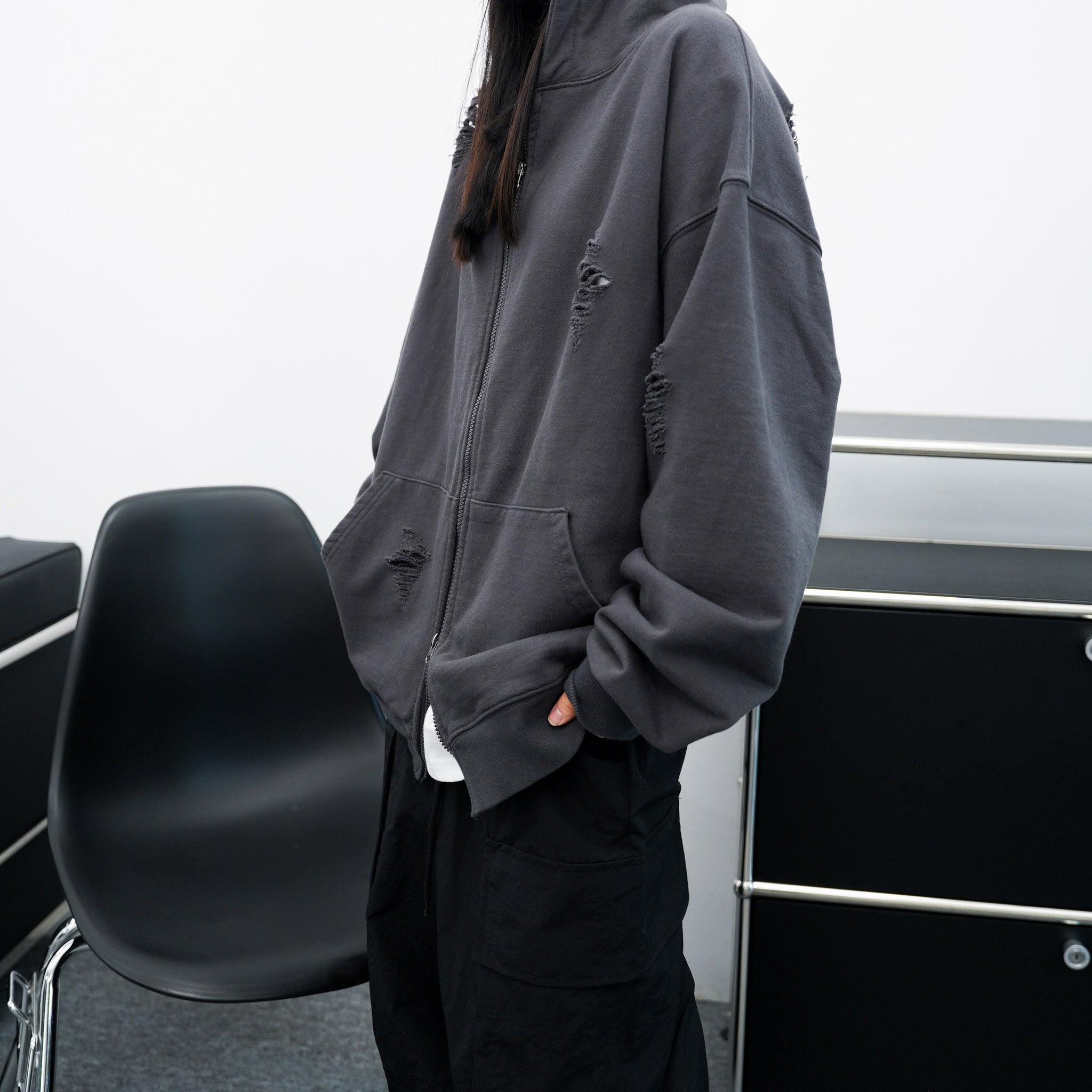 [UNISEX] Damage Oversize Jacket/ 2色