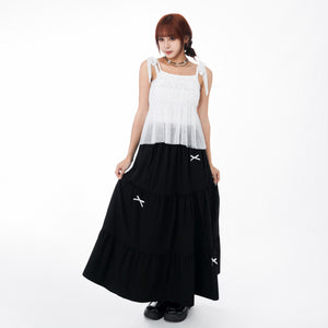 STRAP RIBBON SEE- THROUGH LAYERED SLEEVELESS TOP/ 3色