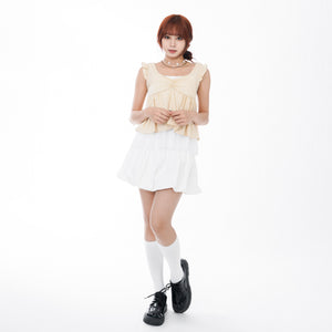 STRAP RIBBON SEE- THROUGH LAYERED SLEEVELESS TOP/ 3色