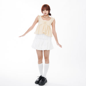 STRAP RIBBON SEE- THROUGH LAYERED SLEEVELESS TOP/ 3色