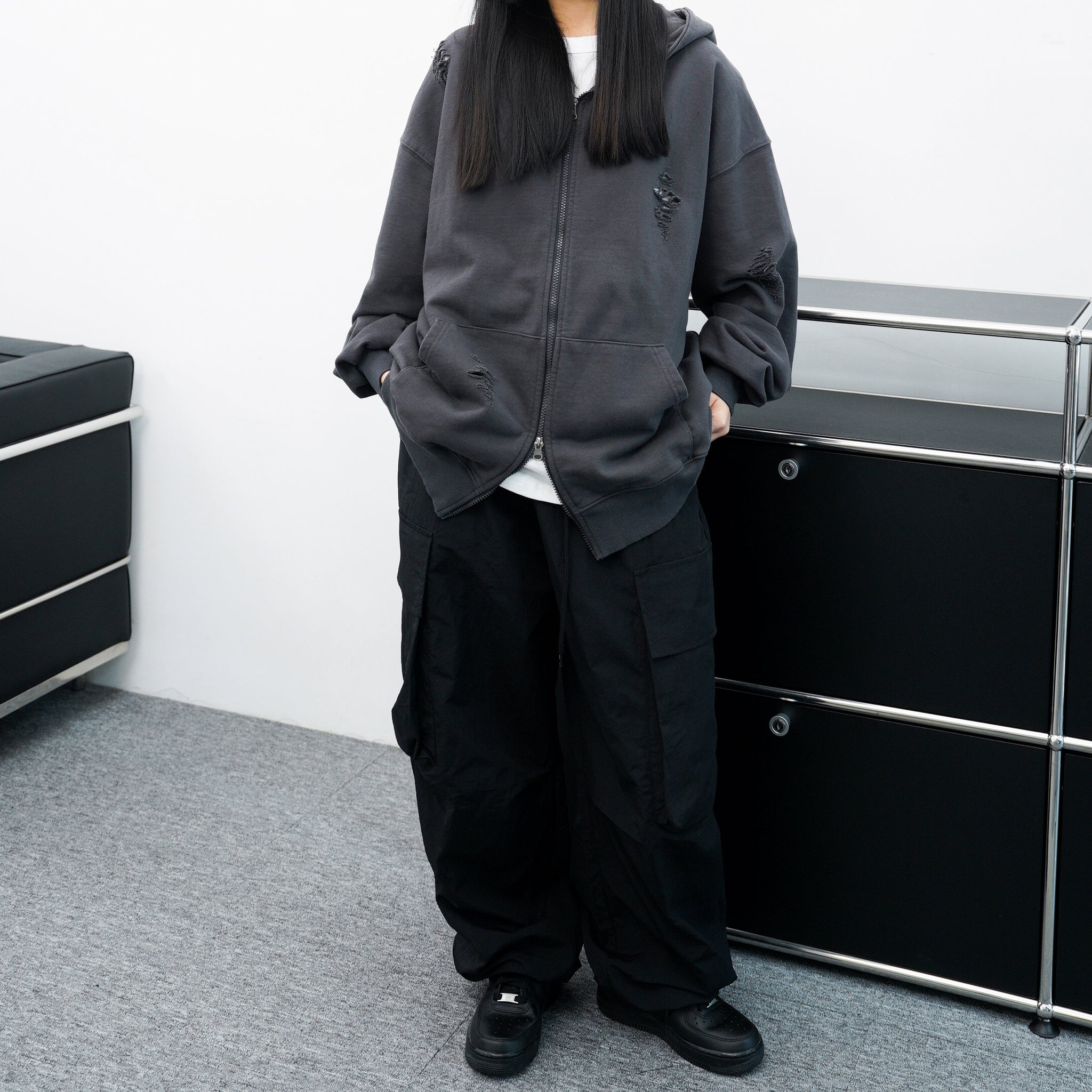 [UNISEX] Big Cargo Wide Nylon Pants/ 4色