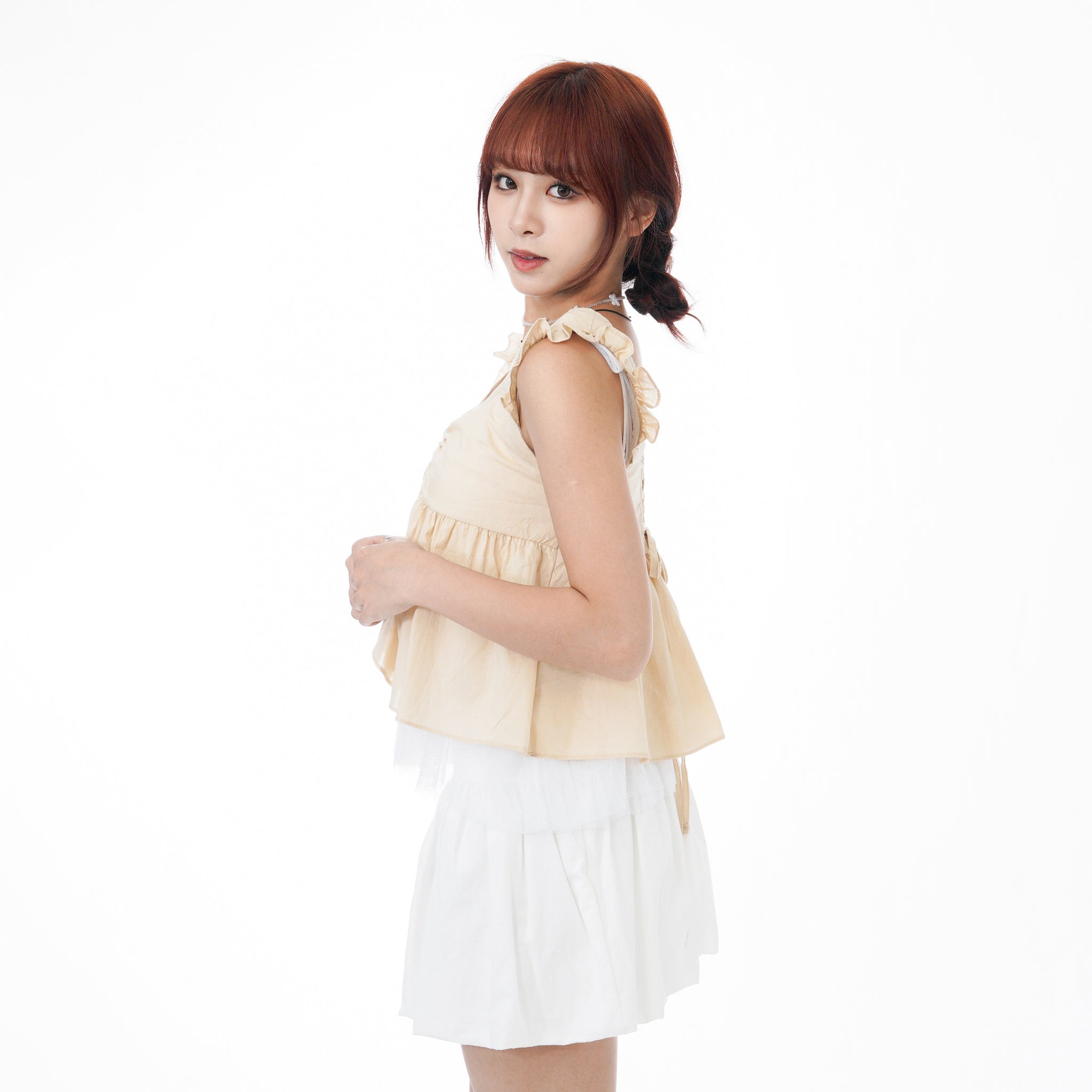 STRAP RIBBON SEE- THROUGH LAYERED SLEEVELESS TOP/ 3色