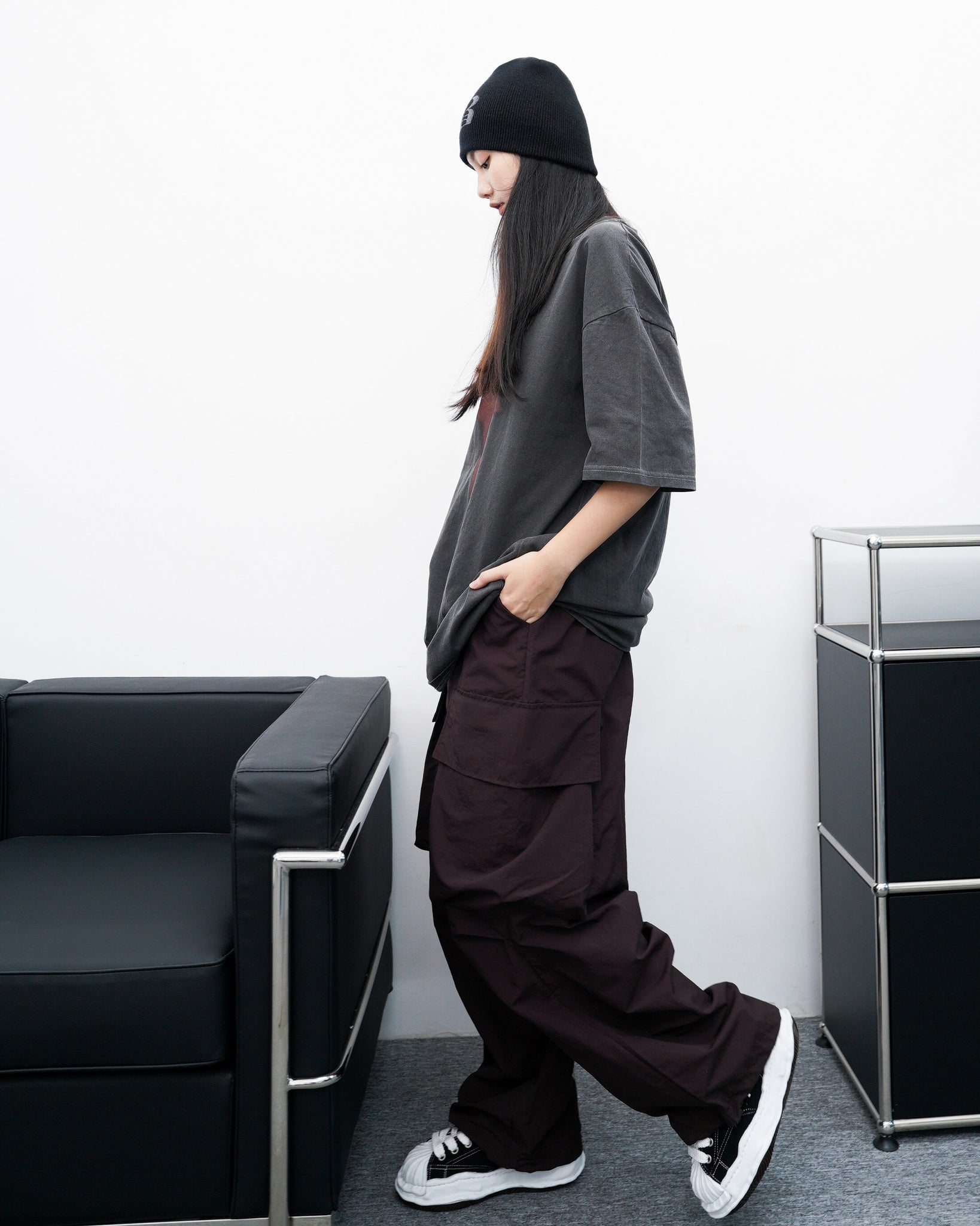 [UNISEX] Big Cargo Wide Nylon Pants/ 4色