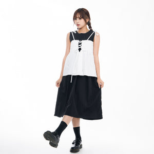 2WAY 3RIBBONS TANK TOP LAYERED DRESS/ 2色