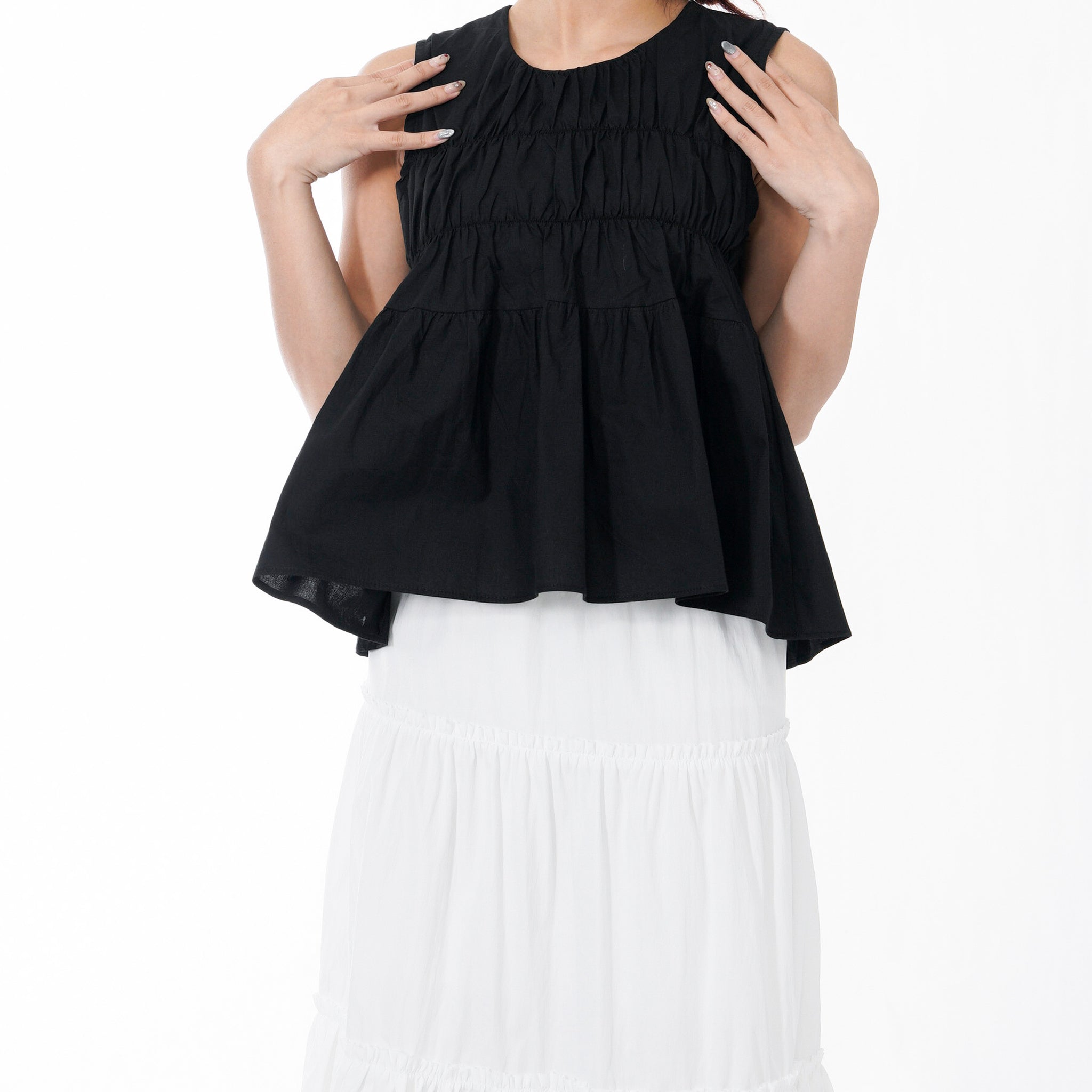 FIELD SHIRRING SLEEVELESS BLOUSE/ 3色